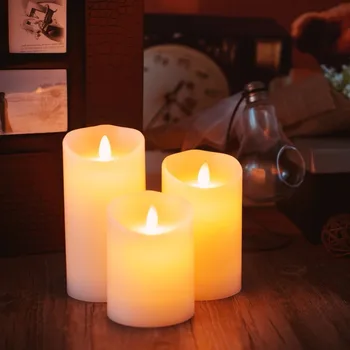 

Ksperway LED 3pcs/set Flameless Dancing Flame LED Real Wax Candles with Remote and Timer Ivory