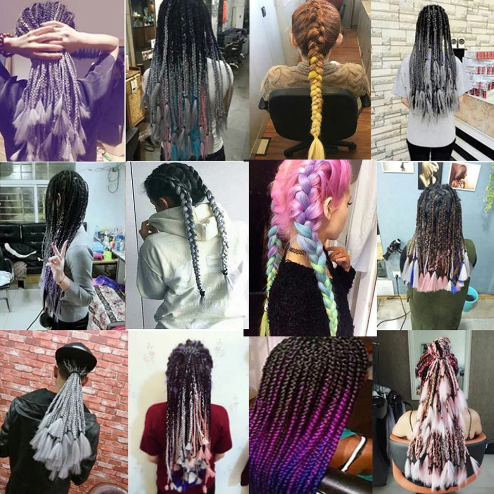 Allaosify 24 Inches Hair Synthetic African Afro Jumbo Hair Braids Blue Pre Stretched Ombre Braiding Hair Extensions