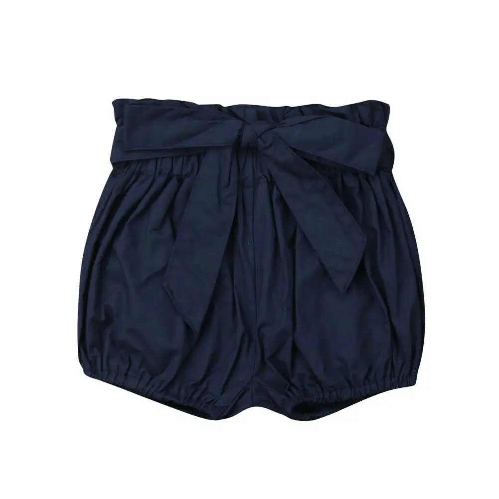 Детские летние штаны, повседневные штаны для новорожденных мальчиков и девочек, шорты, штаны с цветочным принтом, трусики с бантом, От 6 месяцев до 4 лет - Цвет: Blue Solid