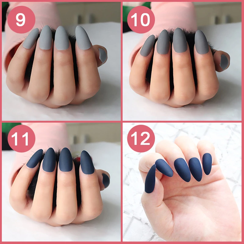 181 20 De Réduction24 Piècesensemble Forme Damande Faux Ongles Rose Clair Pointu Artificiel Ongles Art Conseils Couverture Complète Faux