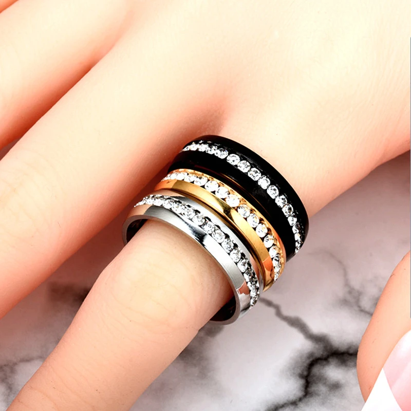 Romantic Wedding Jewelry Rings Titanium Steel Rings For Couples Small CZ Crystal Finger Accessories