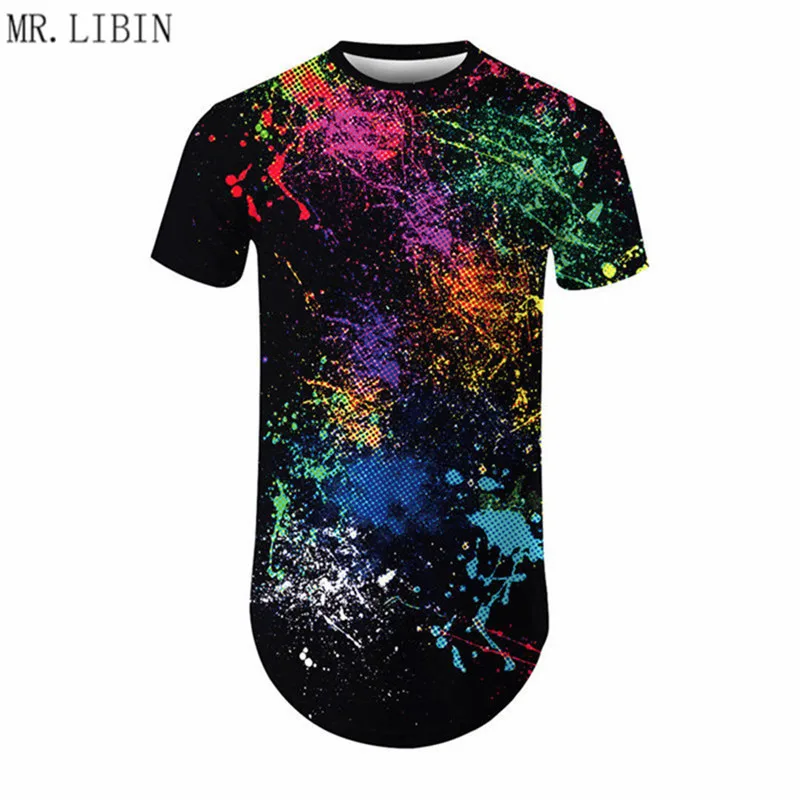 

Fashion 2019 Summer Men T Shirt Short Sleeve 3D Starry Sky Printed Mens Hip hop Extended Hip Hop Casual Curved hem Tee shirt