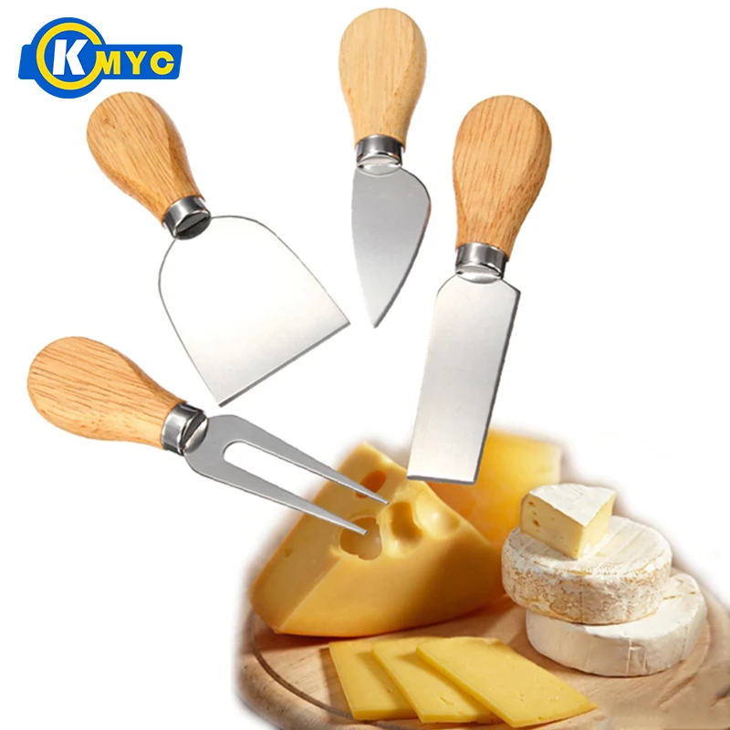 KMYC 4pc/set Handle Cheese Kit With Knife Shovel Fork Stainless Steel