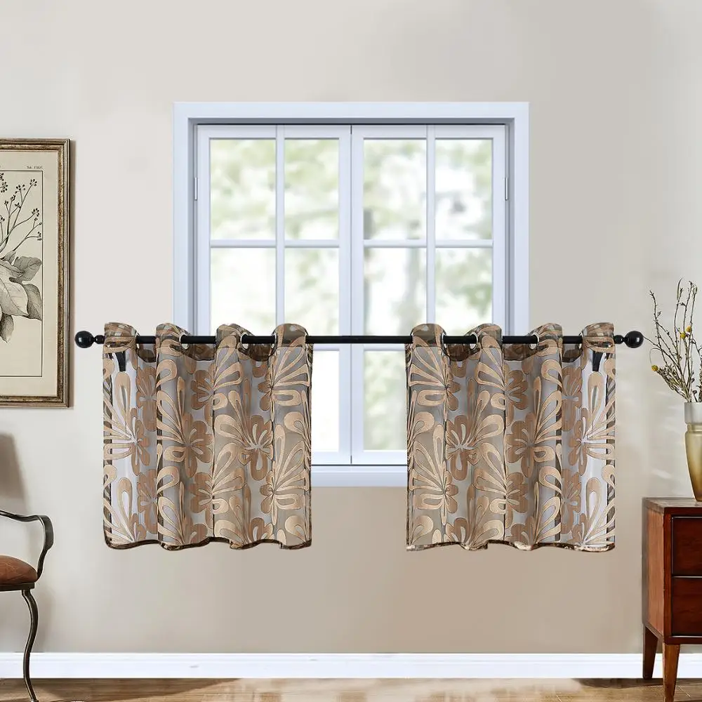 TopFinel geométrico moderno cortinas cortas paneles jacquard cortinas de puerta floral decoración del hogar panel transparente cortinas de tratamiento de ventana