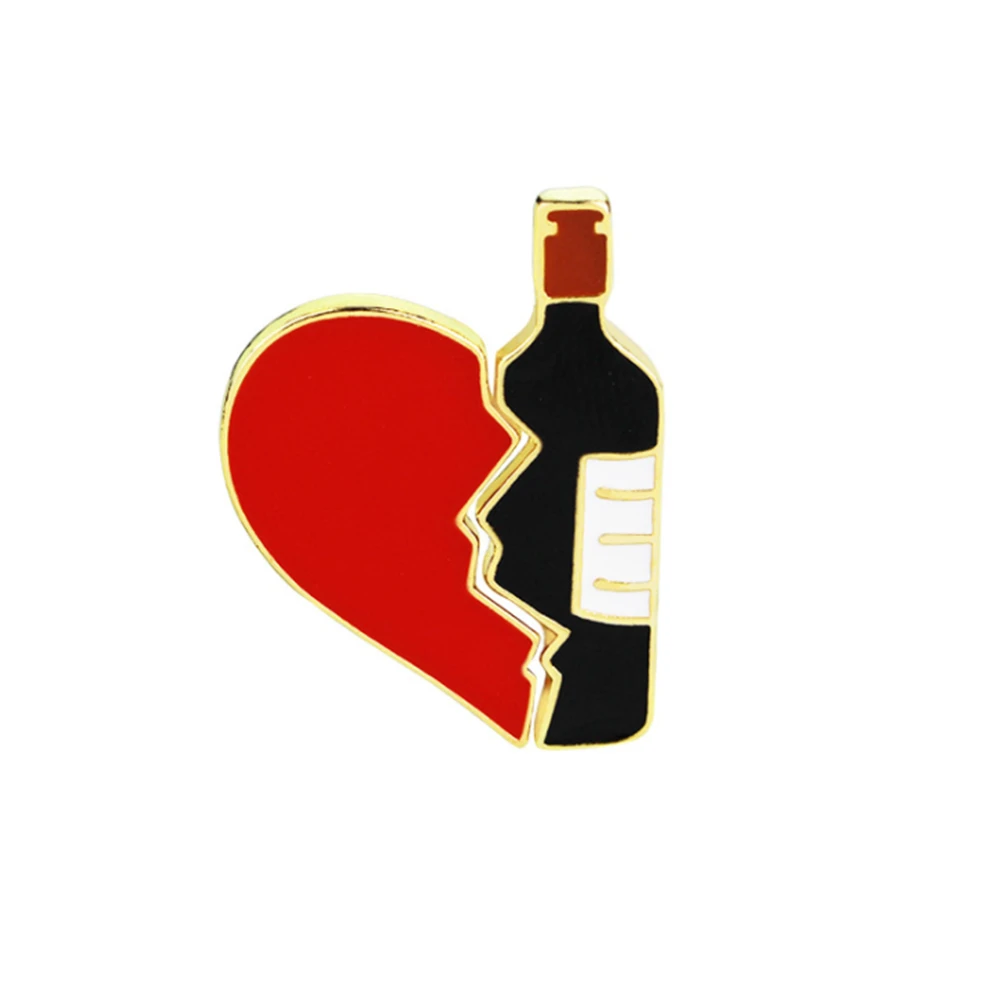 

2pcs/set Broken Heart Wine Bottle Enamel Pins Fashion Love Brooch for Lover Denim Jackets Metal Badge Pin Backpack Jewelry Gifts