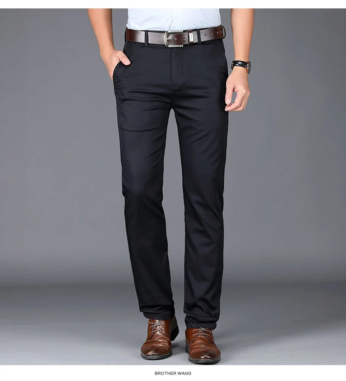 Летние мужские тонкие повседневные брюки новые классические узкие маленькие прямые эластичные одноцветные Брендовые брюки черный хаки темно-синий