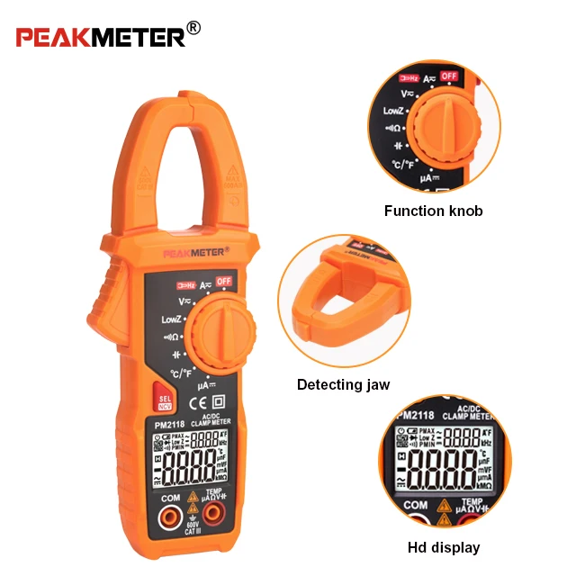PEAKMETER PM2118 Портативный Смарт AC/DC клещи мультиметр сопротивление тока тестер