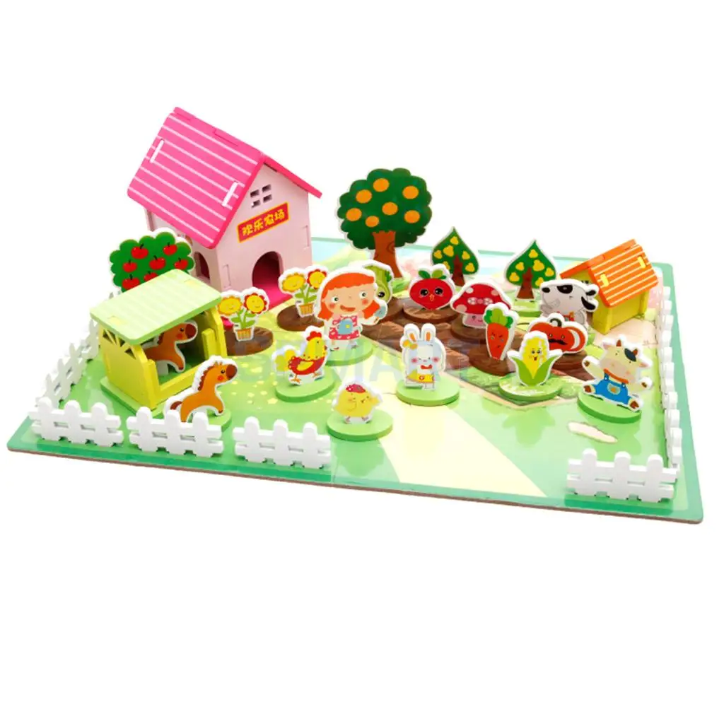 

Kid's Wooden Doll House Furnished with Assorted Accessories - Farm