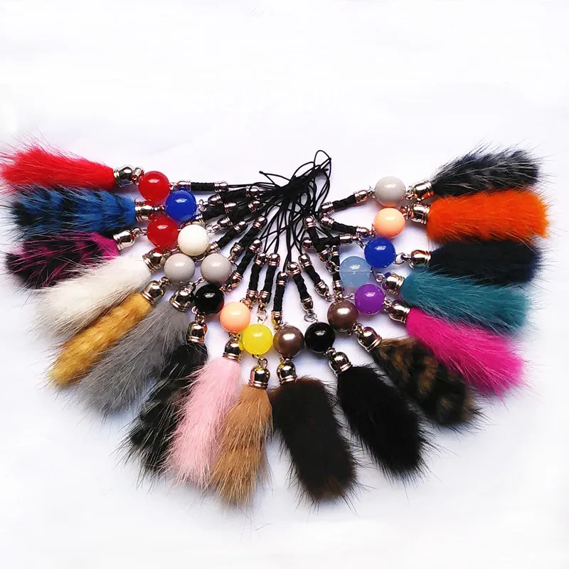 

Fashion 17 Color Mink Fur Tail Design Car Keyring Fur Keychain Mobile Phone Accessor Fur Brand Bag Charms Keychain Fur Key rings