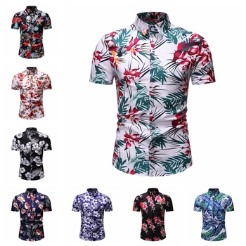 

2019 New Summer Fashion Mens Shirt Slim Fit Short Sleeve Floral Shirt Mens Clothing Trend Plus Size Mens Casual Flower Shirts