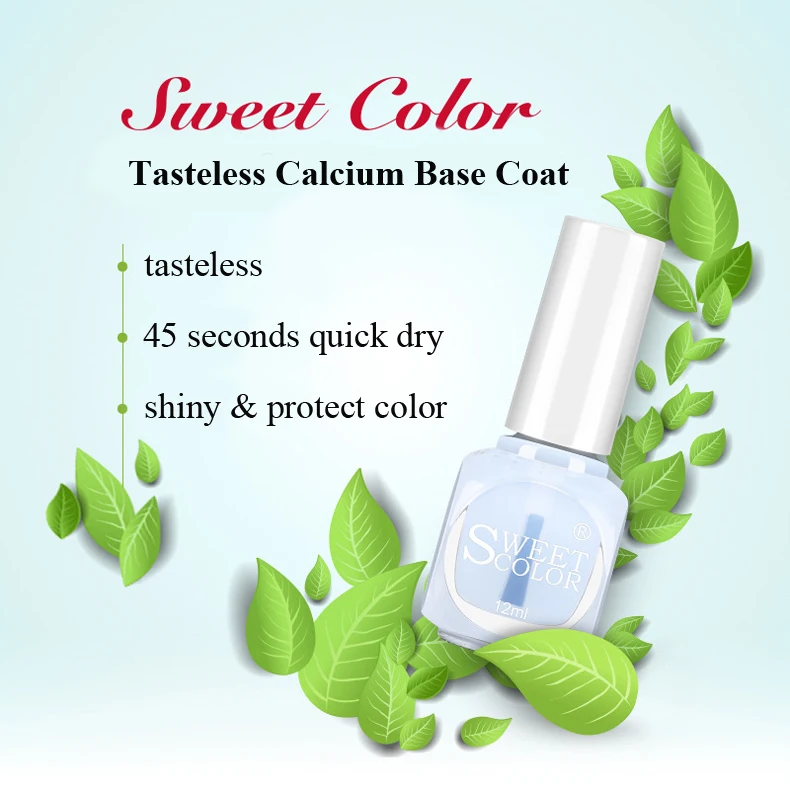 Polish nail softener primer shining calcium nutrition protection base oil plus 12ml Nail Care Tasteless Calcium Base Coat Polish Water Based Healthy