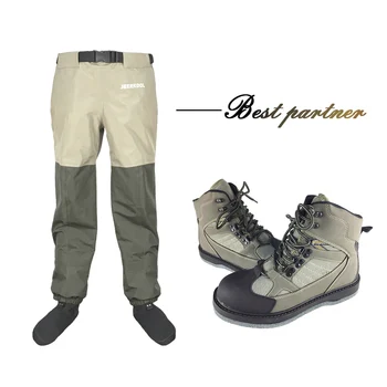 Original JEERKOOL Fly Fishing Waders Shoes Felt Sole & Waist Pants Waterproof Hunting Suit Overalls Wading Upstream Boots