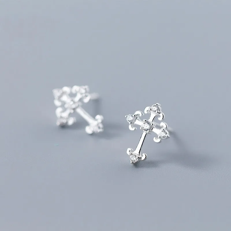 Buy Real 925 Sterling Silver Cross Charm Stud Earrings