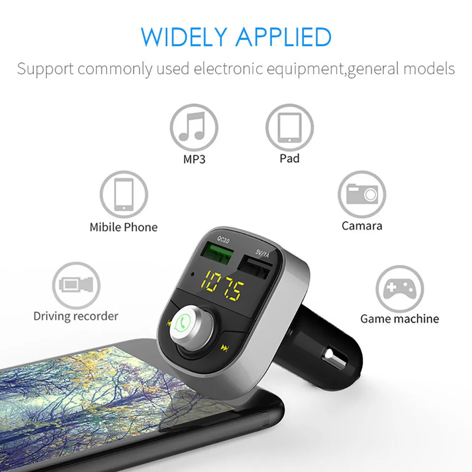 Wireless Bluetooth FM Transmitter Bluetooth Car Kit Handsfree USB Car MP3 Player Voltage Display QC 3.0 Car charger (8)