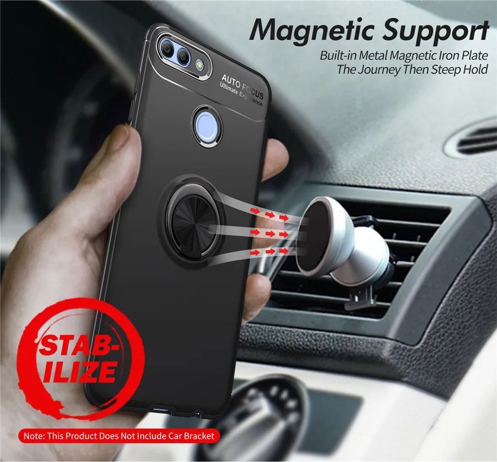 

Finger Ring Protective Case For Huawei Y9 2018 Case Soft Silicone Shockproof Cover For Huawei Enjoy 8 Plus FLA-AL00 Case Skin