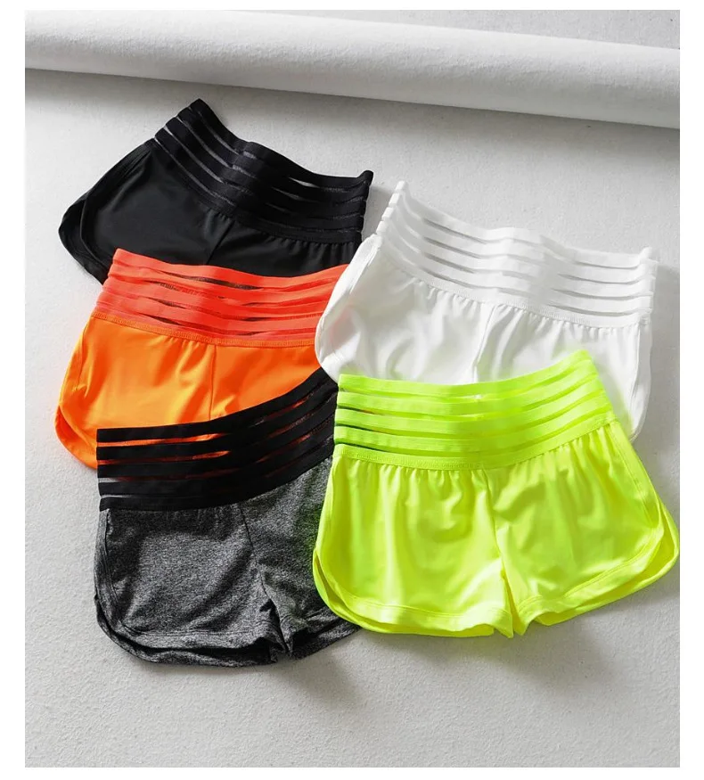 Summer Neon Green Pockets Shorts For Women Workout Mesh High Waist Push Up Shorts Fashion Lady Fitness Casual Stretch Shorts