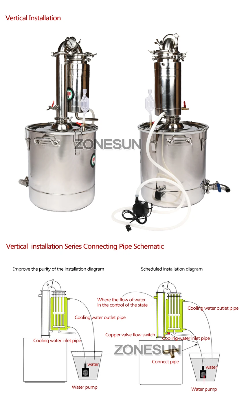 ZONESUN 20L винный дистиллятор барная посуда ПИВОВАРЕНИЕ оборудование из нержавеющей стали котёл для производства вина галл трансформатор спирт Набор для пивоварения устройство