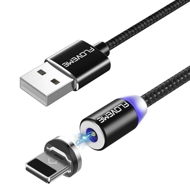 FLOVEME 1 м 3 в 1 Магнитный USB кабель для Apple iPhone X 7 8 2A Магнитный быстрый USB зарядное устройство Micro usb type C кабель для samsung S9 - Цвет: Black