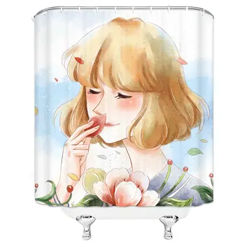 

Unique Design Beautiful Blonde Girl Smelling Flowers Picture Curtain Curtain Shower Curtain Waterproof Mildew Polyester Fabric
