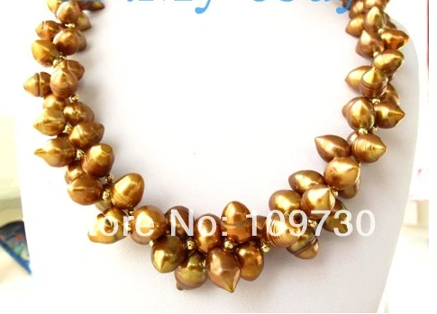 

Jewelry 002431 Double 14mm Brown Coffee Plump Drip Freshwater Pearl Necklace