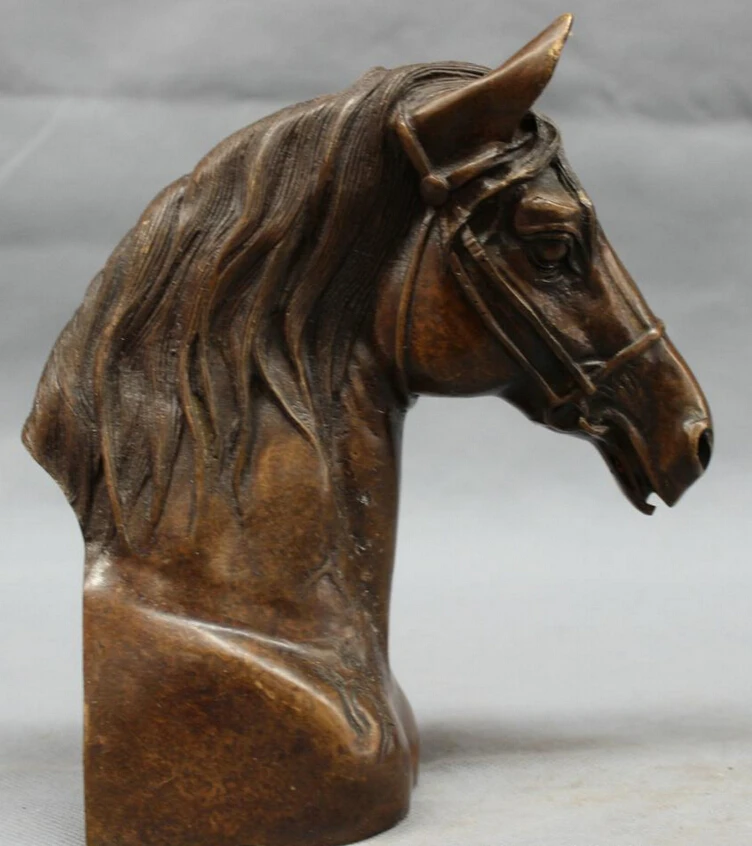 

S4108 8" Chinese Bronze Classical Art Year Zodiac Bust Horse Head Statue Sculpture D0317