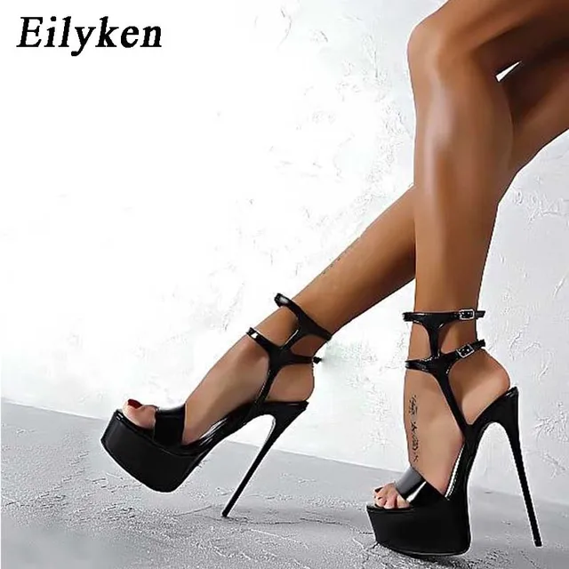 Eilyken Women Sandals high heel Shoes Women Party Platform Sandals 17cm High-Heeled Buckle Strap Sandals Pump 34-40