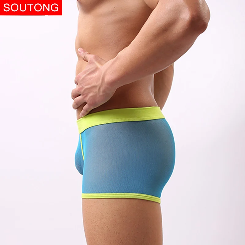 Soutong бренд underwear мужчины mesh дышащий cueca боксер шорты летом прохладно сексуальная