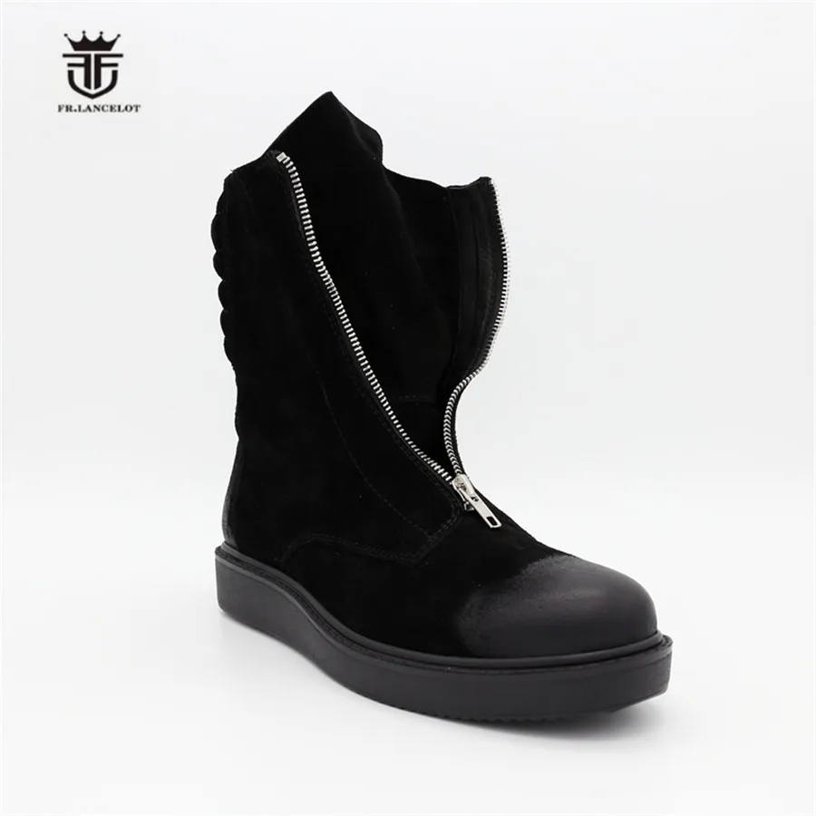 Высокие классические винтажные черные замшевые ботинки на толстой подошве и платформе с молнией мужские зимние ботинки из натуральной кожи в стиле ретро