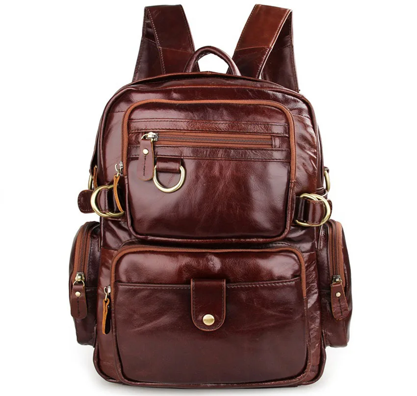 

Men/Women Vintage Genuine Leather Fashion Backpack For 13.7 Inch Laptop Multi Pockets schoolbag Rucksack Shoulder Bag Mochila