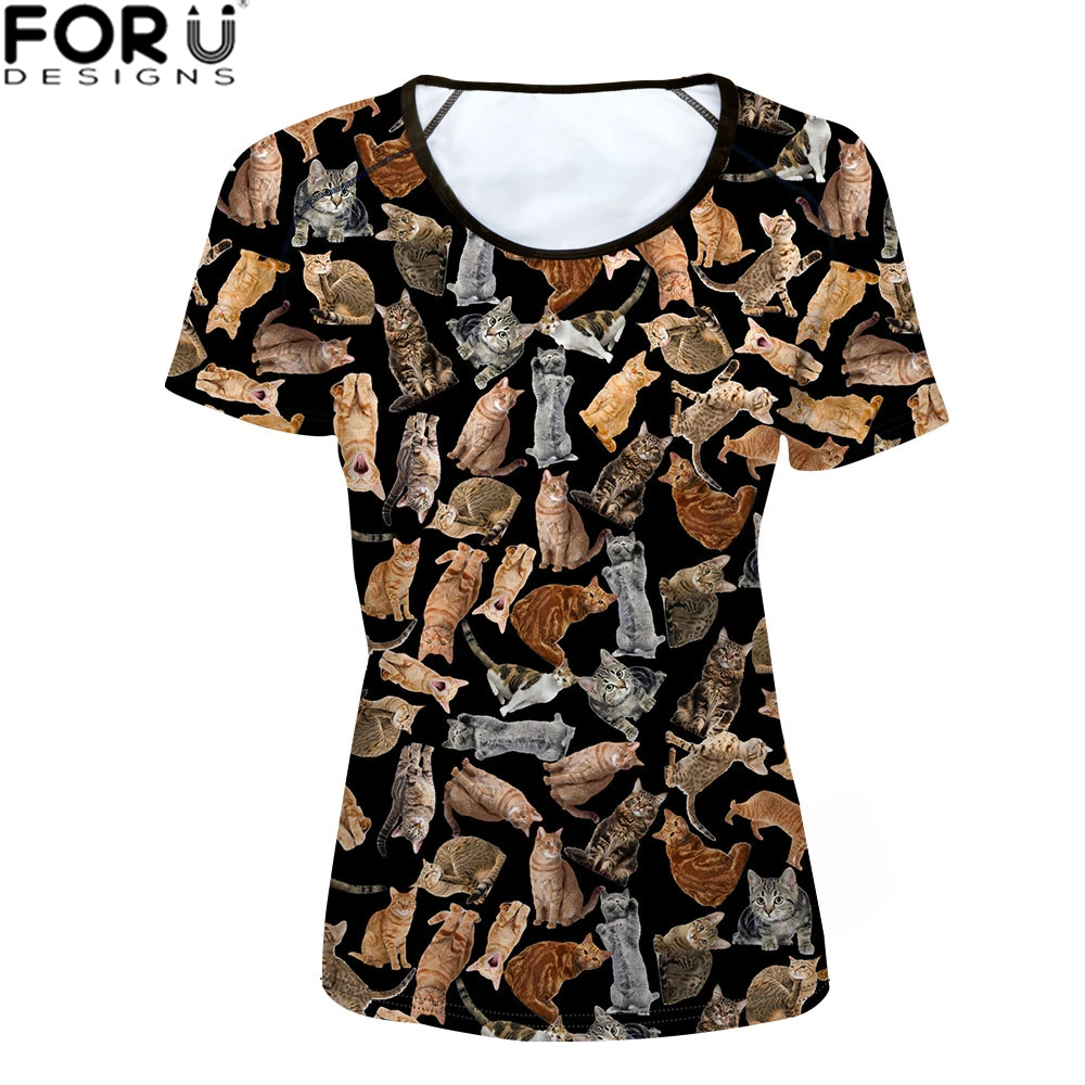 

FORUDESIGNS Funny Cat Dog t-shirt Women Casual Summer Tops tees shirt for Womens Girls T-shirt Kawaii Harajuku t shirt Plus Size