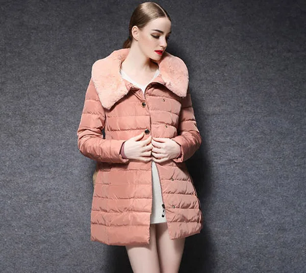 2014 New Winter Fur Turn-Down Collar White Duck Down Parkas Women Zipper Hooded Solid Long Coats Female Slimming Down S-Xxl E819