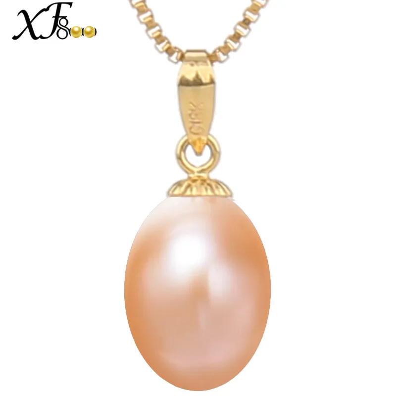 XF800 18K золотое ожерелье с жемчугом Кулон черный жемчуг ювелирные изделия натуральный пресноводный AU750 свадебный подарок для женщин Девушка [D2211] - Цвет камня: Pink
