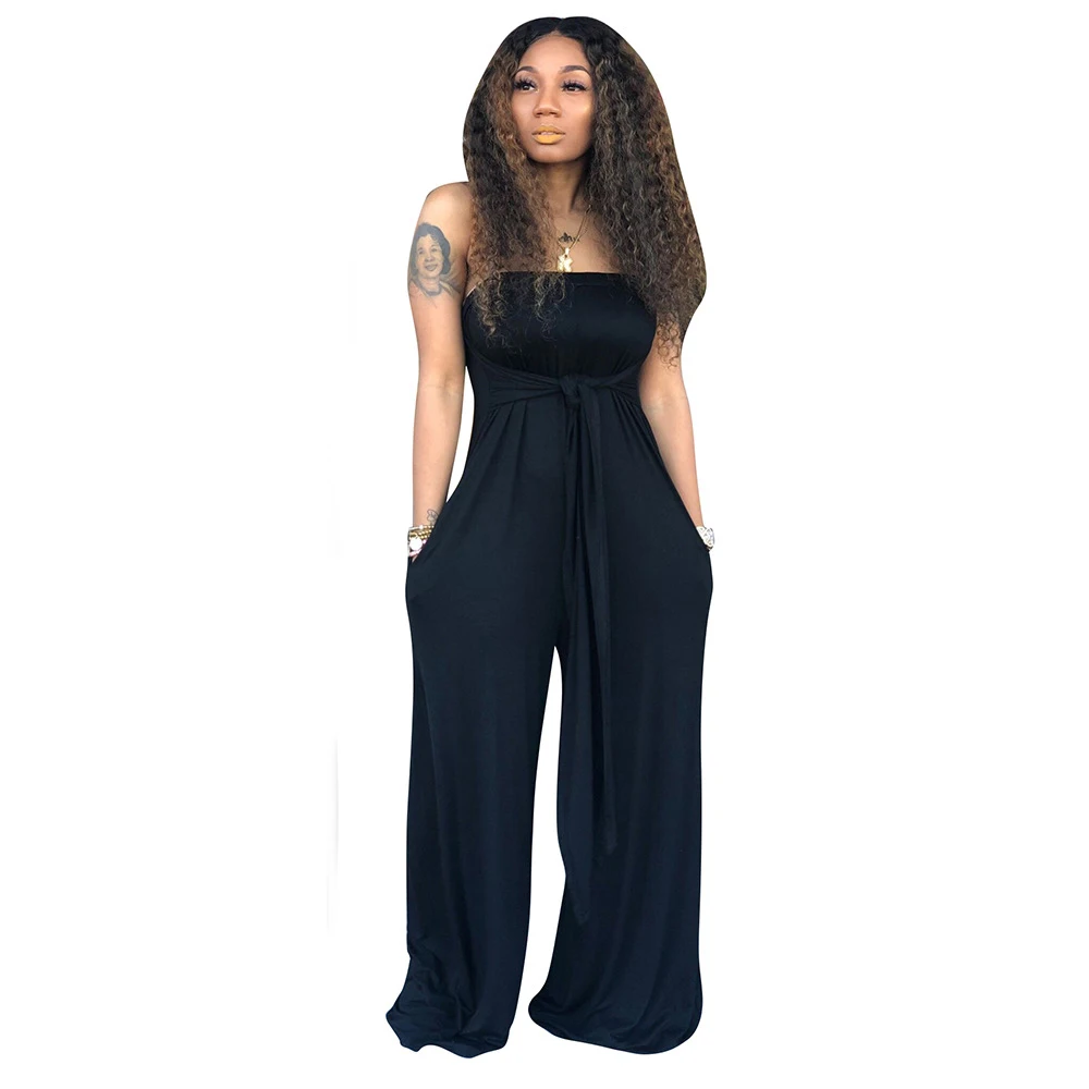Casual Solid Off Shoulder Jumpsuit Women Sexy Slash Neck Lace Up Bandage Long Pants Overalls For Elegant Summer | Женская одежда