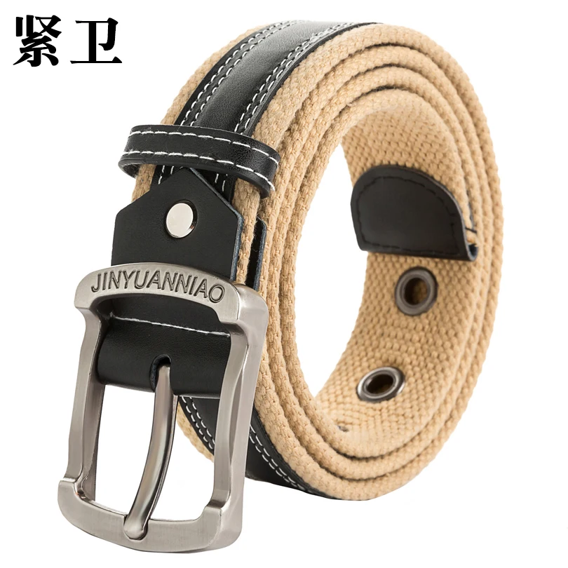 Fashion Knitting Mens Canvas Belt Luxury High Quality Leather Capped Belts For Men Metal Pin