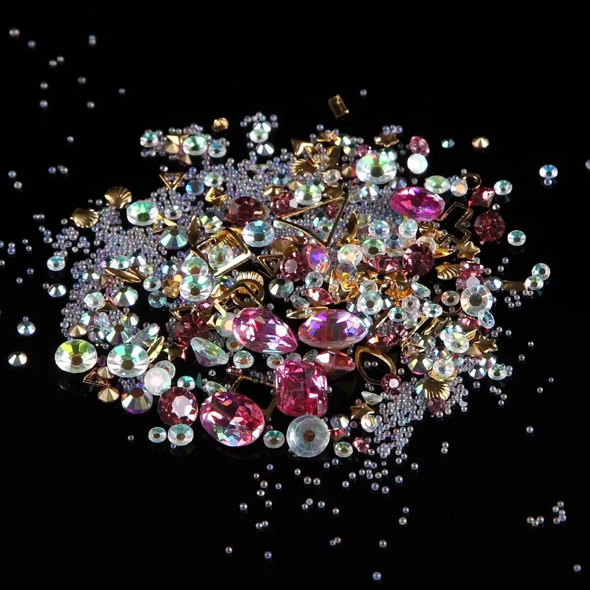 Monja, 12 типов, для дизайна ногтей, плоская задняя сторона, AB Стразы, кристаллы, драгоценные камни, амулеты, металлические шпильки, смешанные кристаллы, сделай сам, 3D украшения, аксессуары - Цвет: pink
