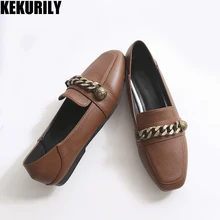 Женская обувь; лоферы на плоской подошве; сандалии с квадратным носком без застежки с металлической цепочкой; удобные шлепанцы; большие размеры; черный, зеленый, коричневый