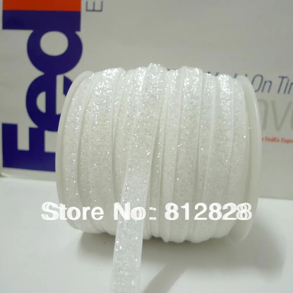 

50 Yards 3/8'' 10mm #07 Elastic Stretch Frosted White Glitter Ribbon