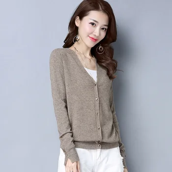 

2020 new autumn outside V collar short pure color knitted top sweater female cardigan jacket tide