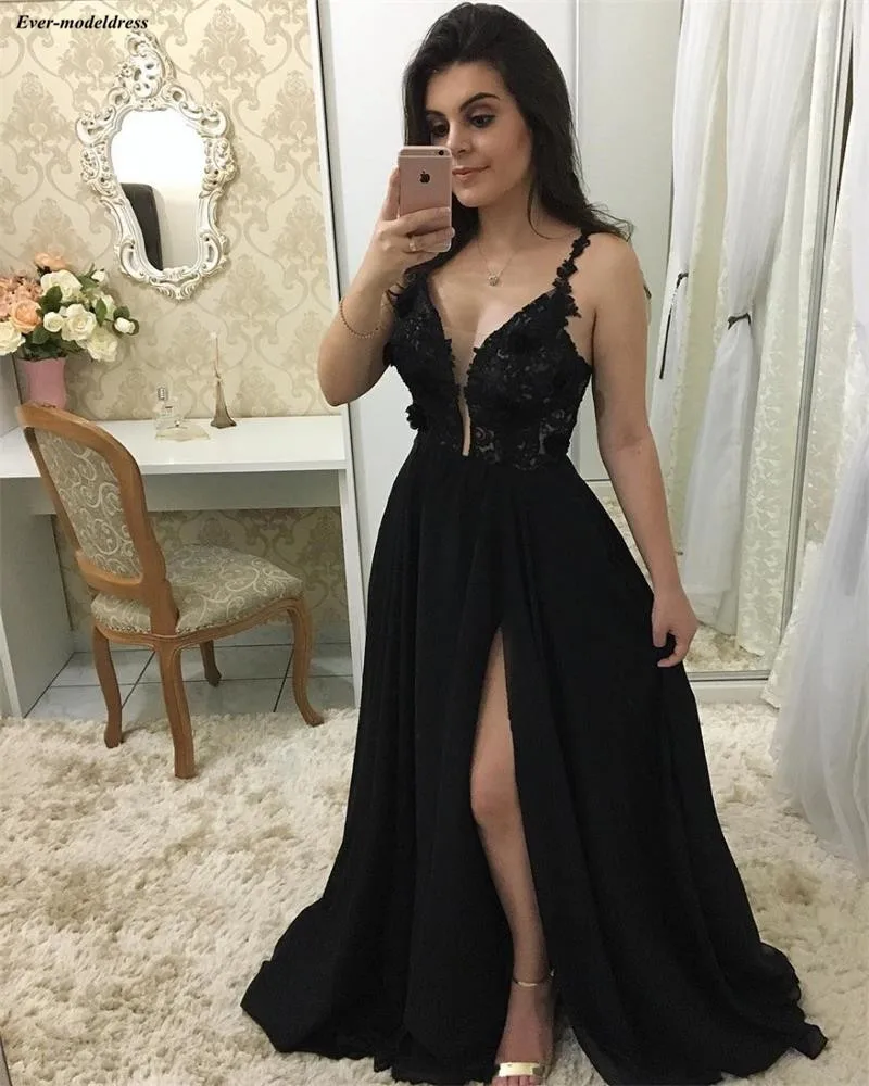 Gala jurken пикантные черные сапоги кружево шифон арабское выпускное платье 2019 Иллюзия v-образным вырезом специальные праздничные платья с