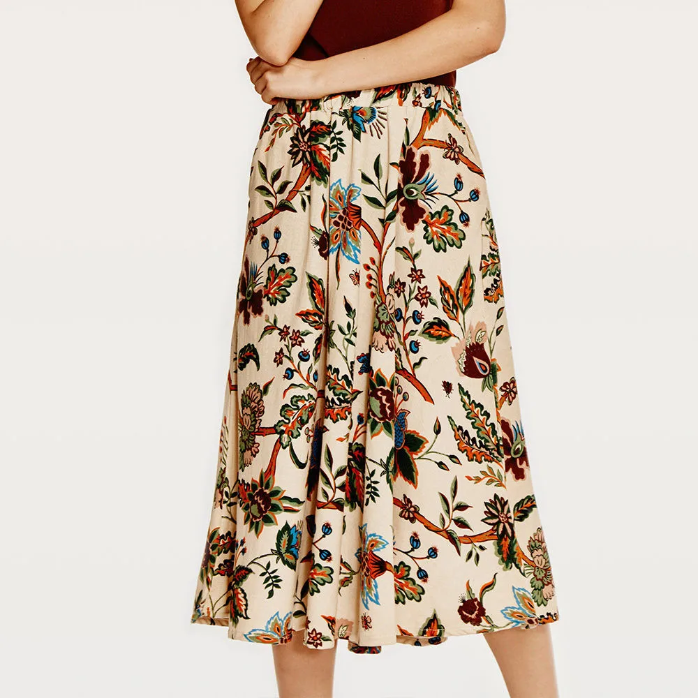 

Women Big Swing Floral Print Skirt Female Bohemian Style Long Skirts Ladies Linen Casual Fashion Long Skirt