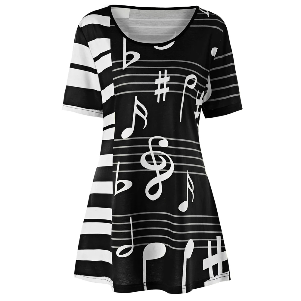 Buy Wipalo T Shirt Women Plus Size 5XL Piano Key Music Note Print Tunic Top T