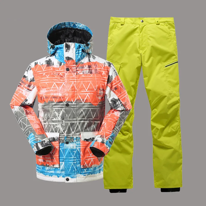 Gsou зимние впечатление для мужчин лыжный костюм супер теплая одежда лыжный спорт сноуборд куртка ветрозащитный waterproo+ теплый брюки