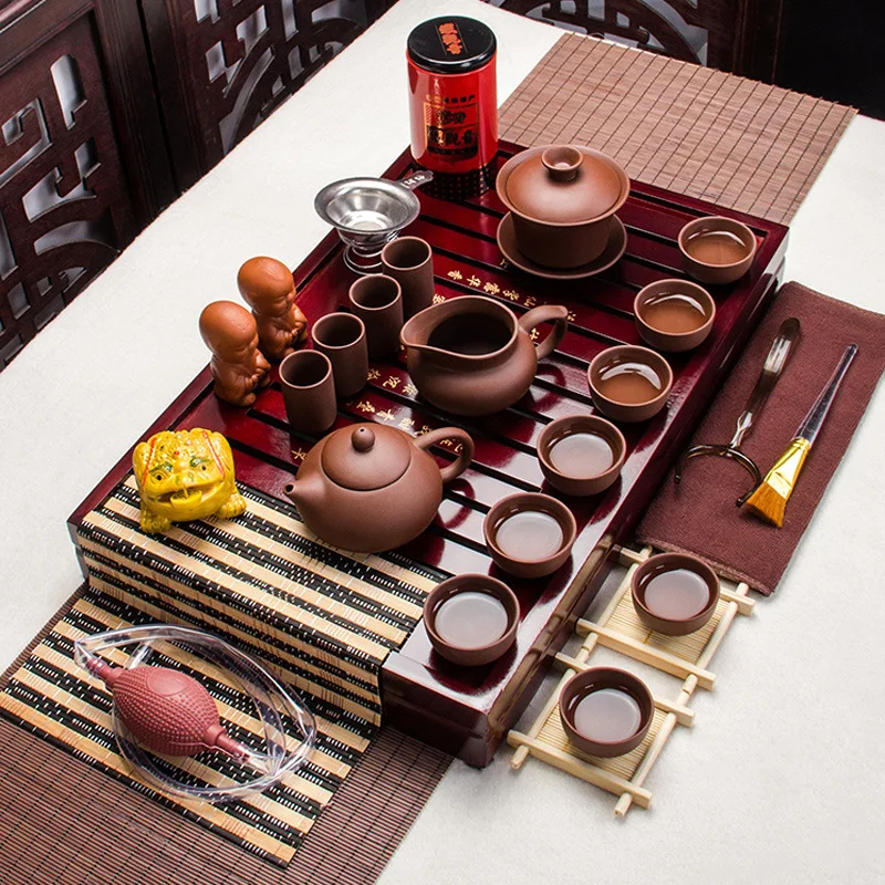 Tea set yixing kung fu tea set solid wood tea tray teapot ...