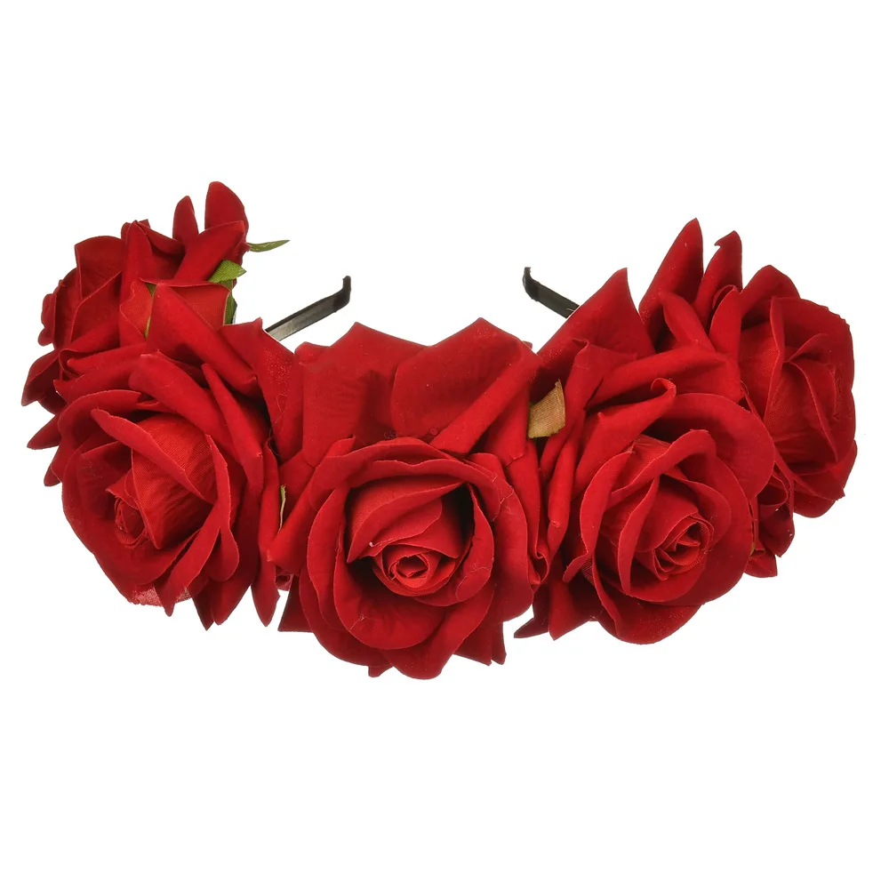 

gorgeous Bohemia red big rose flower head headband floral hairband crown headress for adults sell