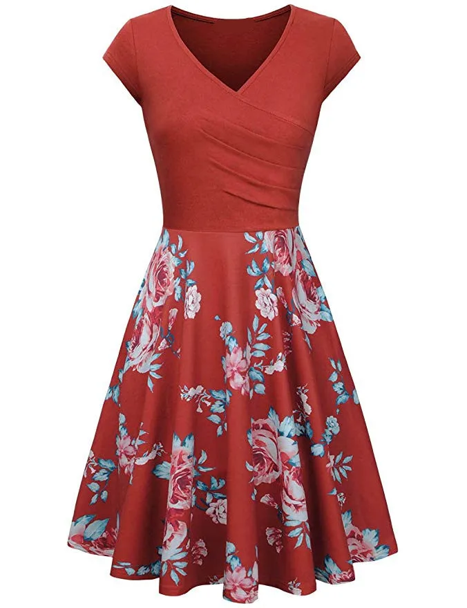 S-3XL Plus Size Summer Women Dresses Female Floral Print 50S 60S Vintage Rockabilly Dress Casual Dot A-Line Retro Dress Vestidos - Цвет: 9957 Orange