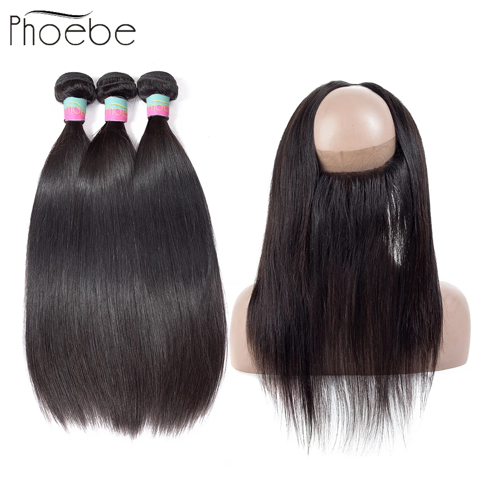 

Phoebe Straight Weave Hair Peruvian 3 Bundles With 360 Lace Closure 100% Human Hair Non Remy Natural Color No Smell Can Be Dyed