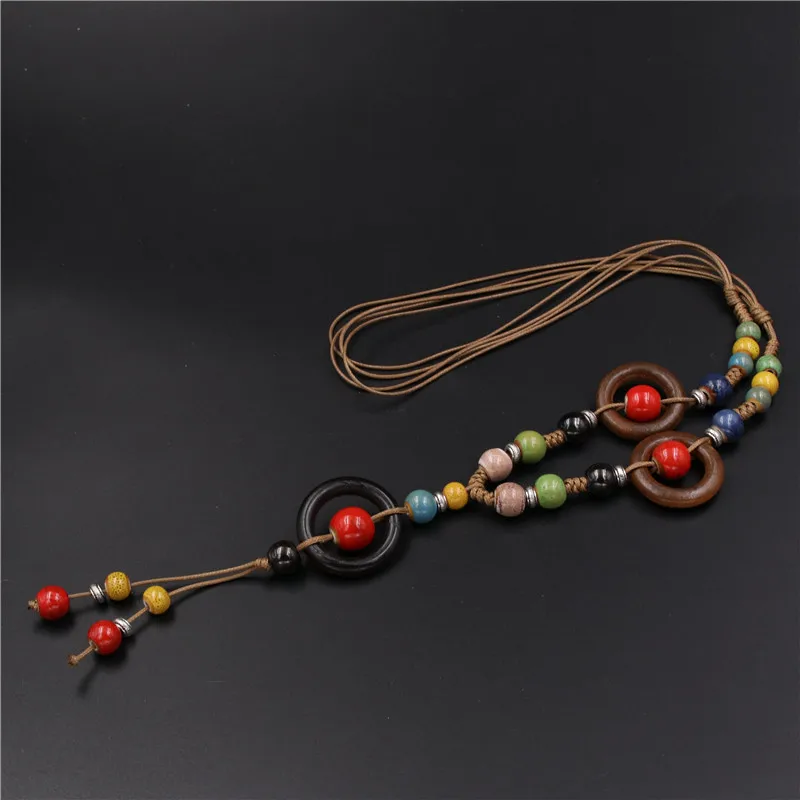 

WKOUD 1 item simple and retro charm porcelain beads and wooden ring connect the 500mm sweater chain A355