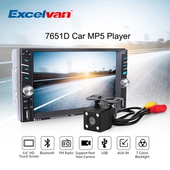 

7651D Car MP5 Media Player with Rear Camera 6.6" Touch Screen 2 DIN Bluetooth FM Radio Stereo Player Support Dual USB TF AUX-IN