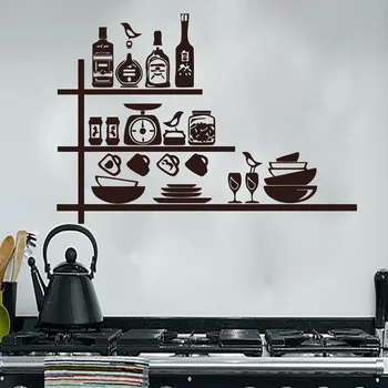 

Creative Crockery Spices Shelves Wall Sticker Kitchen Wall Decor Waterproof Vinyl Removable Wall Decal