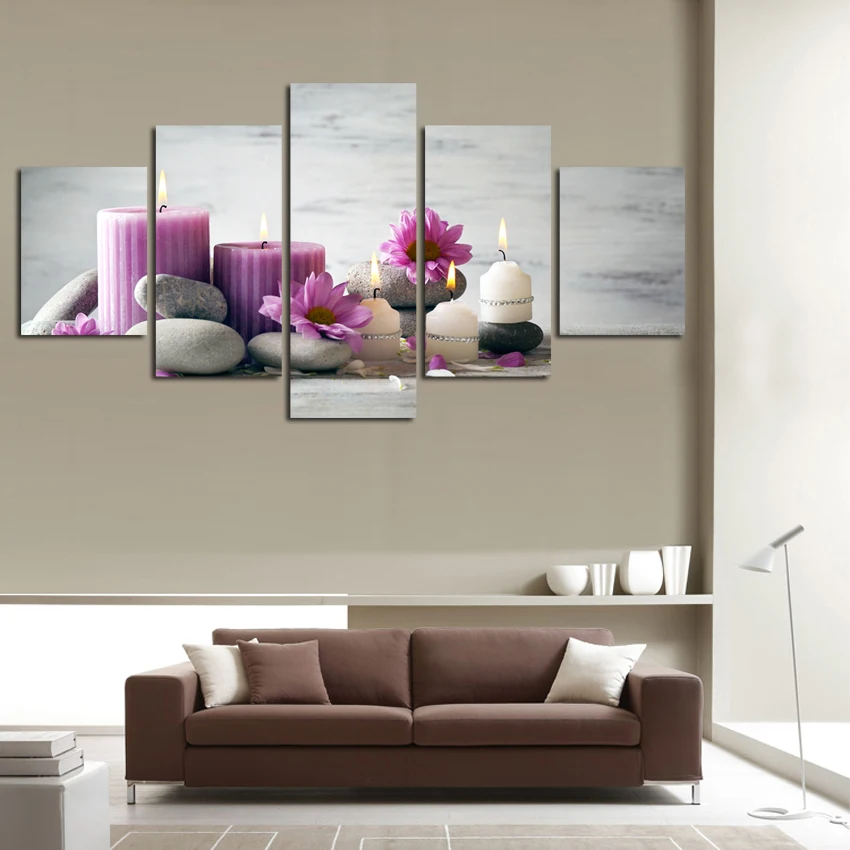 

5 Pieces HD Red white candles stone flower Print Painting on Canvas home decor poster picture wall art no framed A135